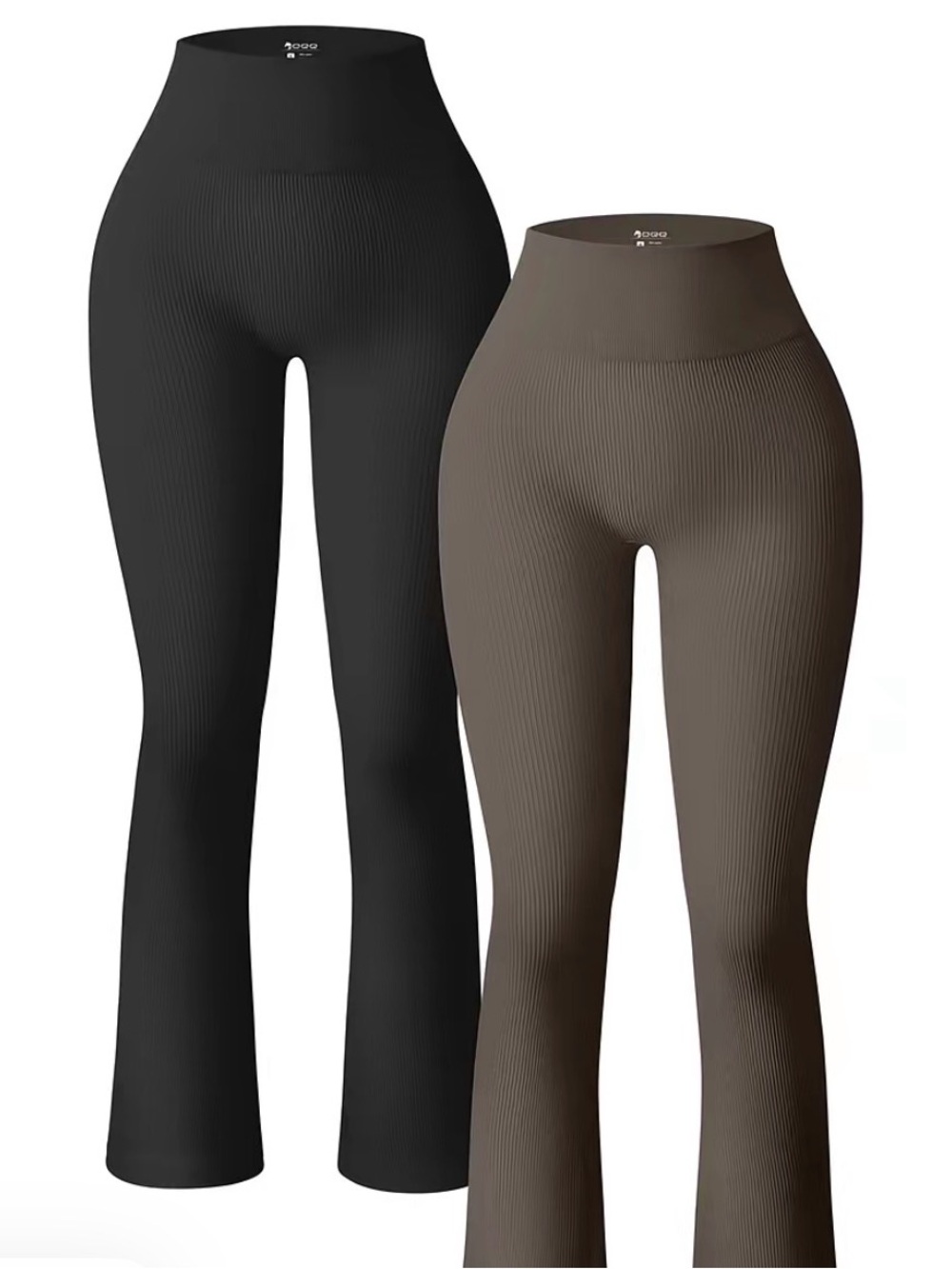 High-Waist Ribbed Flare Leggings - Black & Brown